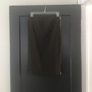Olive Green Pencil Skirt With Zipper
